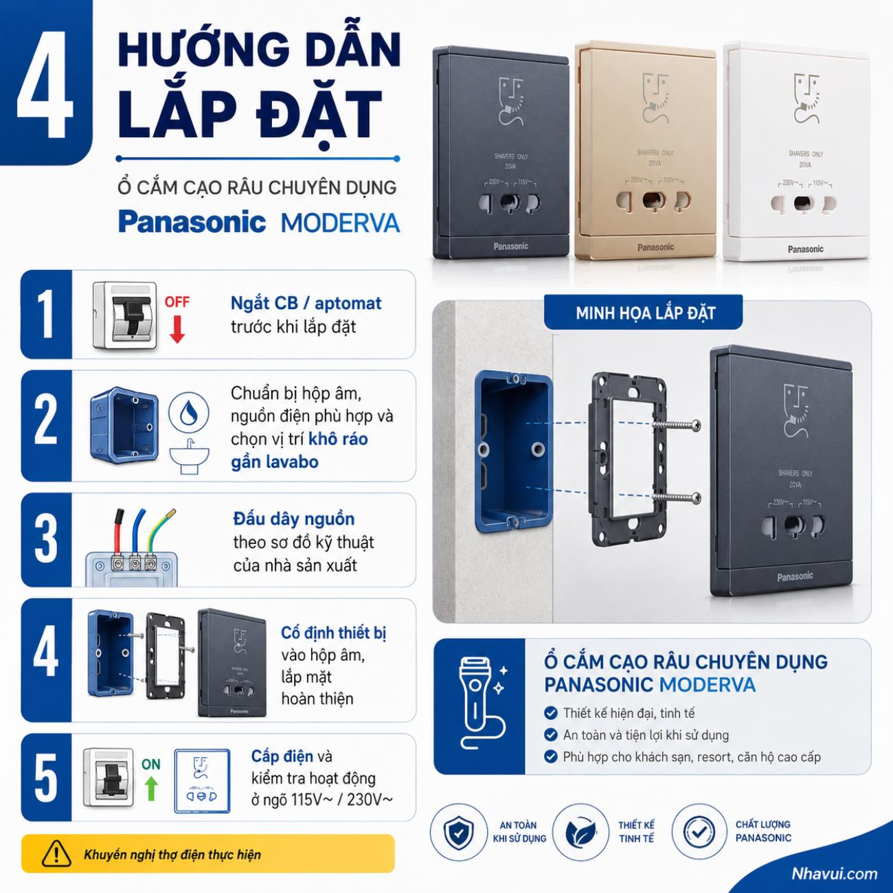 Bộ ổ cắm chuyên dùng máy cạo râu Moderva Panasonic PLS WMF132-VN